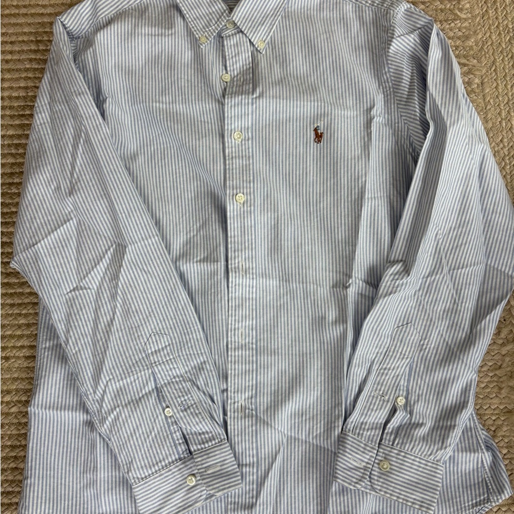 Ralph Lauren Men's Blue and White Striped Button Down Shirt